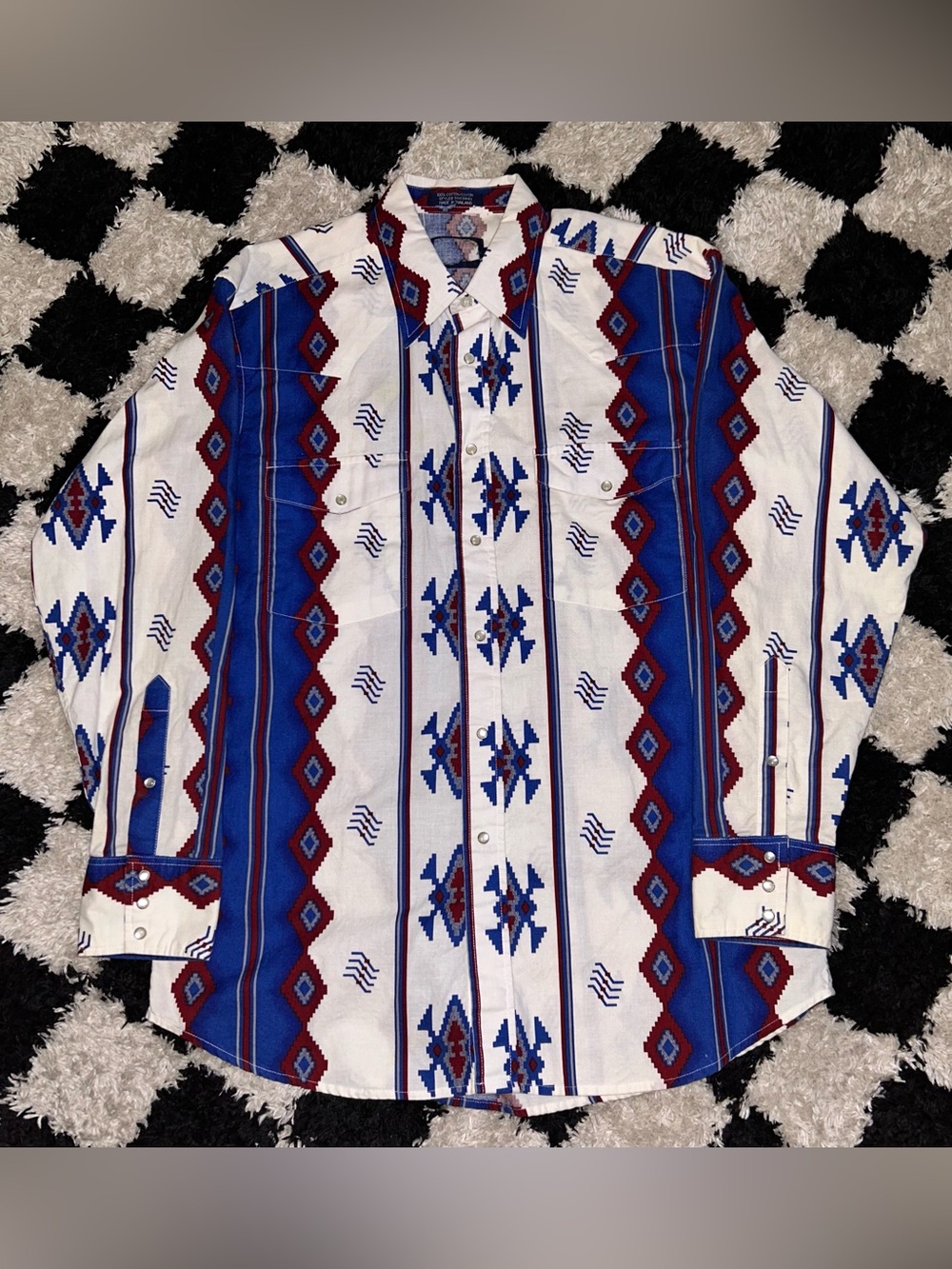 Vintage Wrangler Western Shirt Mens L Brushpopper Aztec 90s Pearl Snap Cowboy